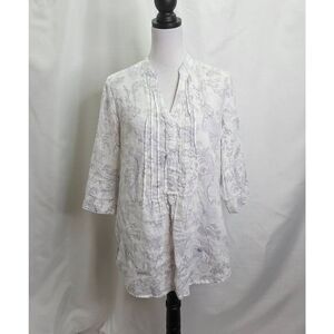 Malvin I Love Linen White and Purple Floral Linen Tunic Size Small